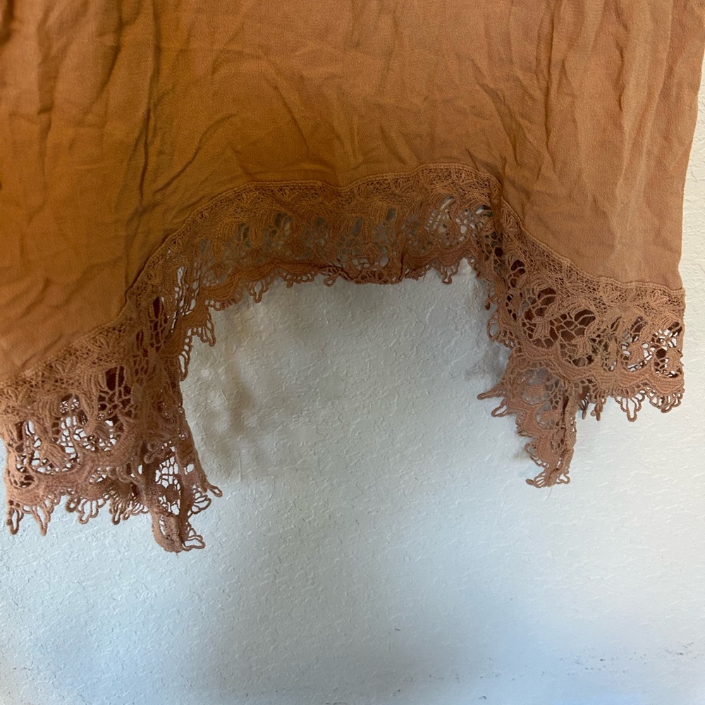 Brown Asymmetrical Crochet-Trim Spaghetti Strap Tank, Size M, Boho Fairy - Picture 3 of 7